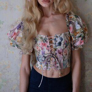 Selkie butterly botanics cotton printed ella corset top EUC